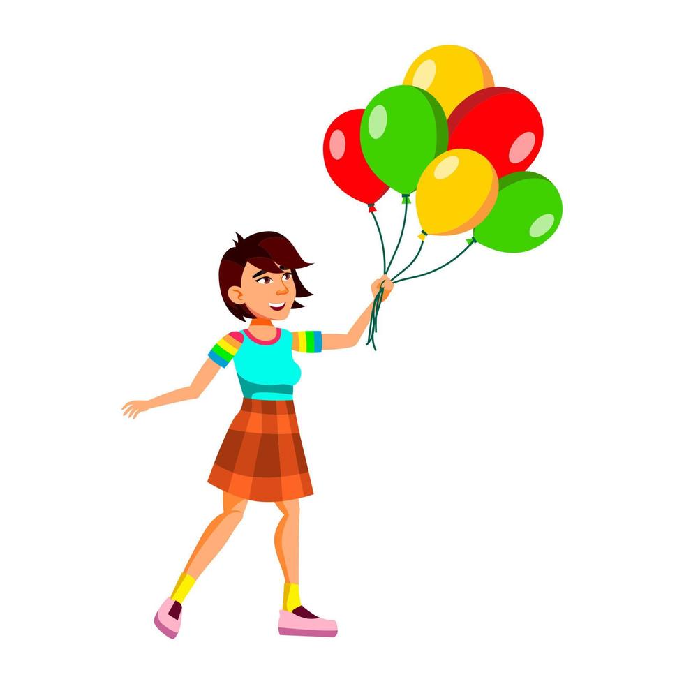 chica adolescente disfrutando con el vector de globos de aire