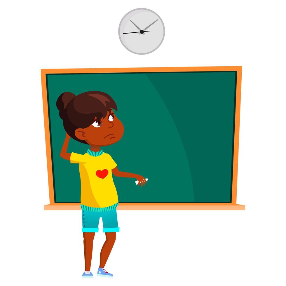 Schoolgirl Thinking At Blackboard In Class Vector