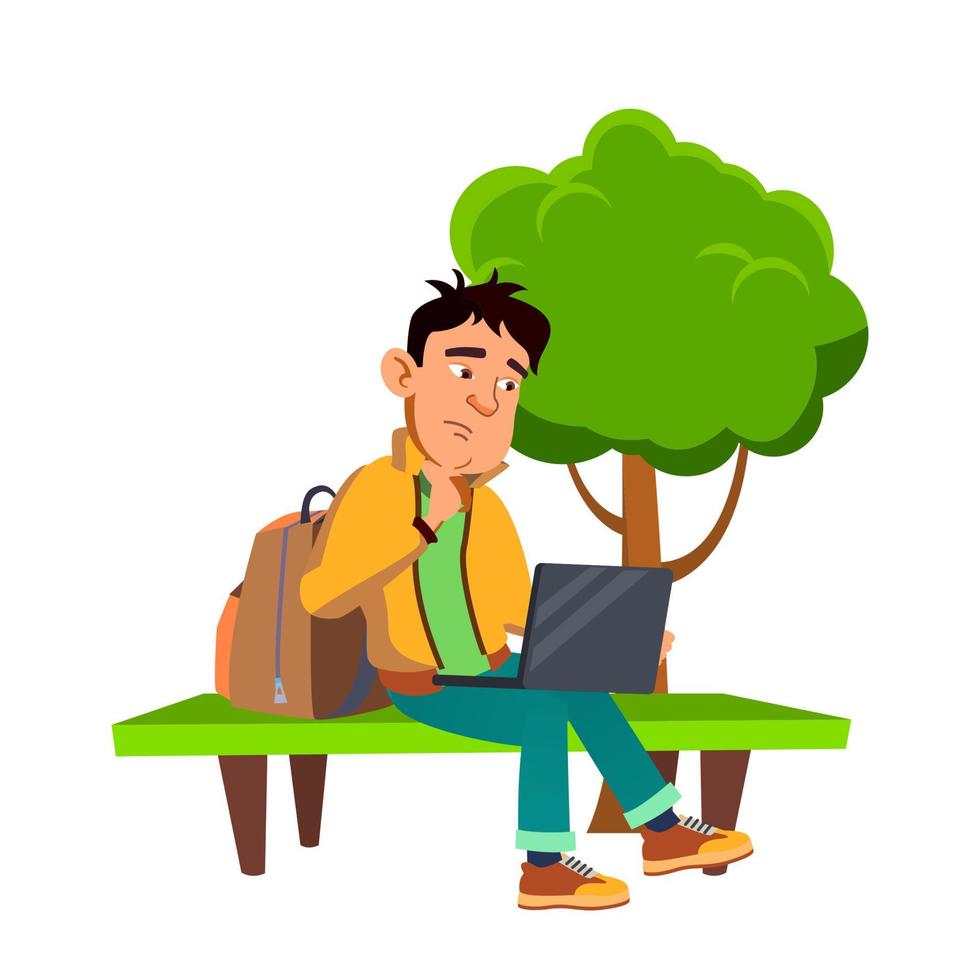 Teen Boy Thinking About Connection Problem Vector