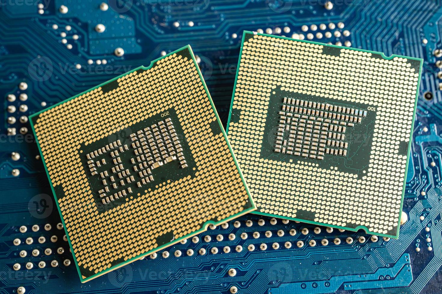 CPU, central processor unit chip Chip on circuit board in PC and laptop computer technology. photo