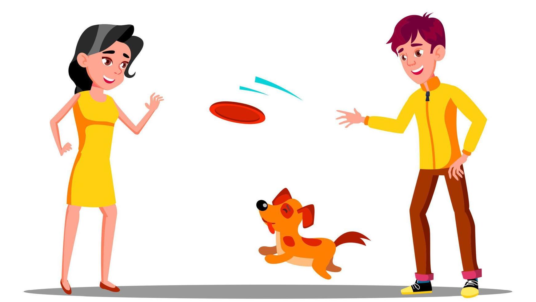 Teenager Playing With Dog In Park Vector. Isolated Illustration vector