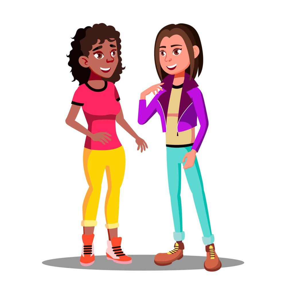 Girls Actively Discuss With Gestures Vector. Isolated Illustration vector