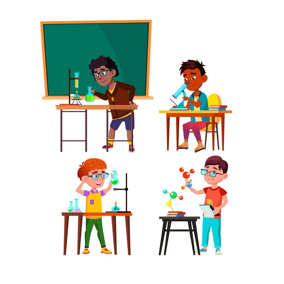 Scientist School Boys Researchment Set Vector