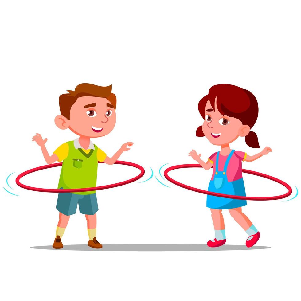 niño y niña girando color huha hoops vector ilustración de dibujos animados plana