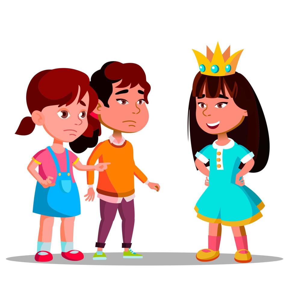 Girls Look With Envy At Girl In Crown Standing In The Middle Vector Flat Cartoon Illustration