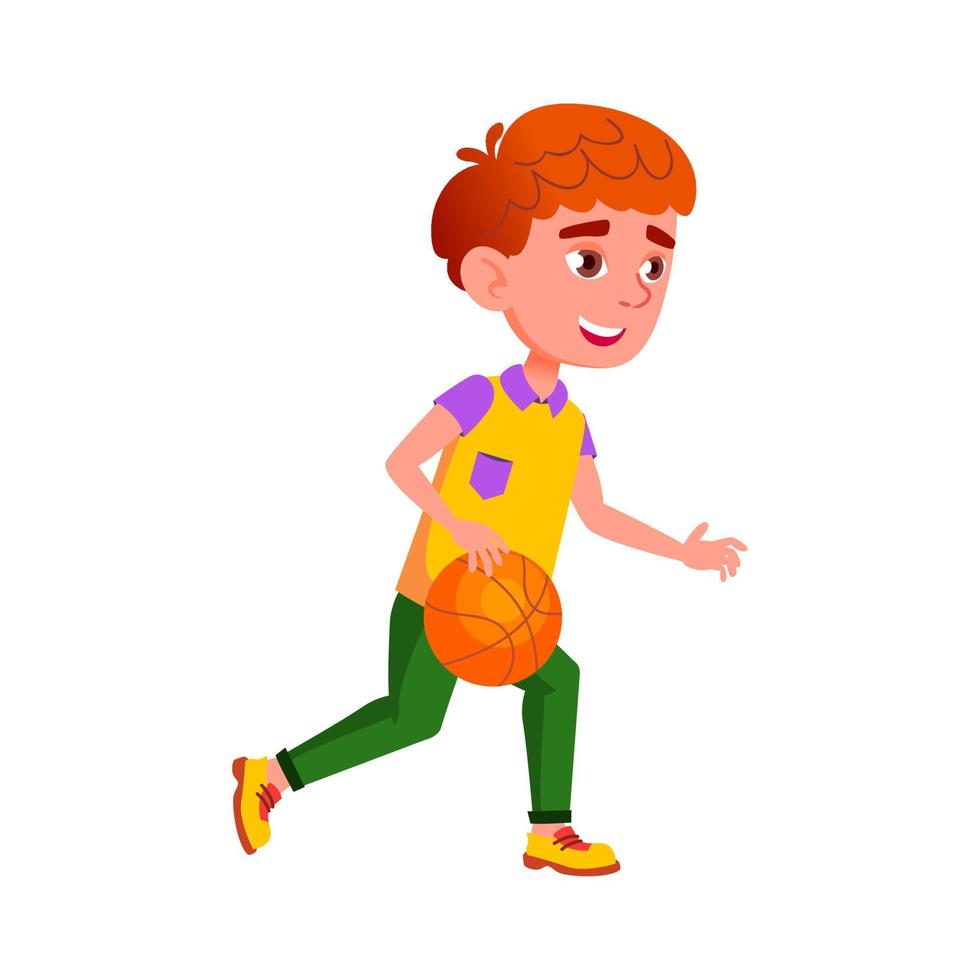 niño de escuela jugando baloncesto deporte juego vector