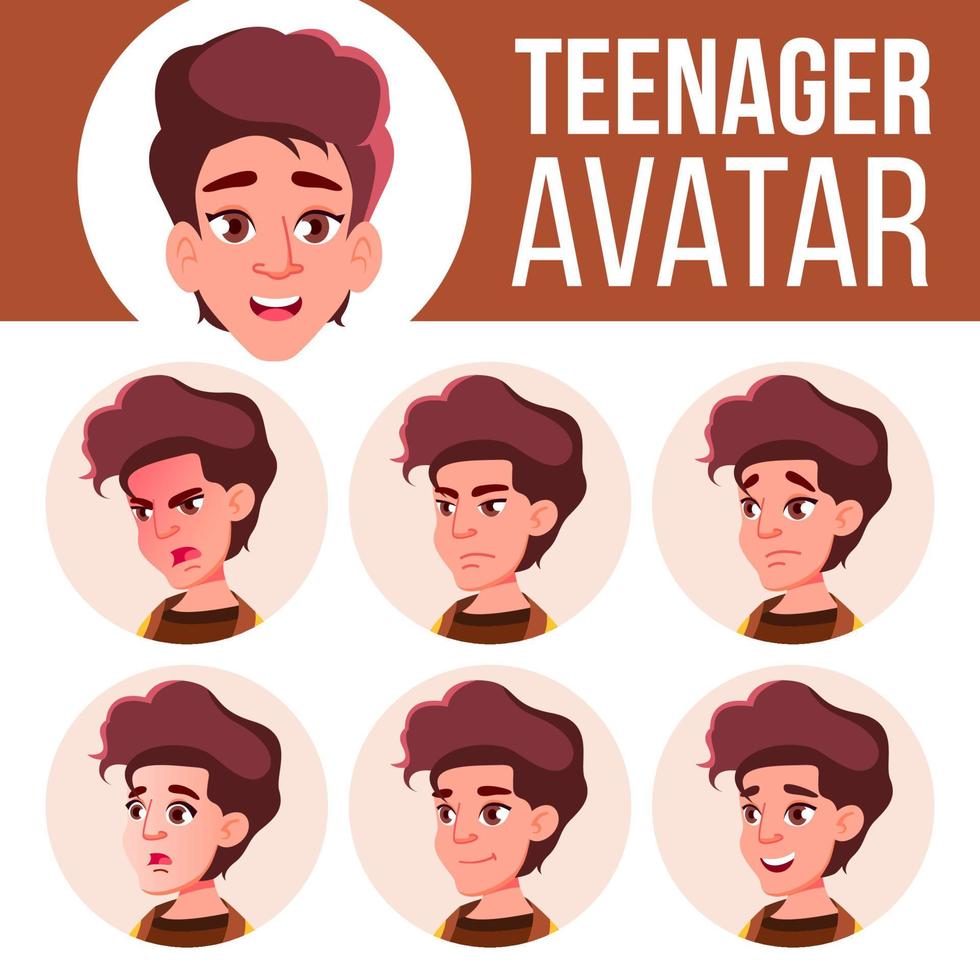 Teen Girl Avatar Set Vector. Face Emotions. School Student. Cartoon Head Illustration vector