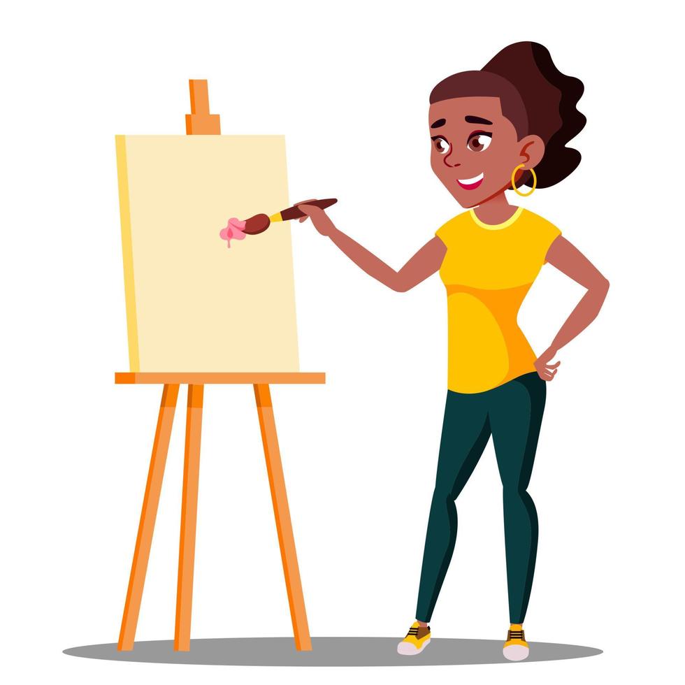 Student Art College Drawing On The Easel Vector. Isolated Illustration vector