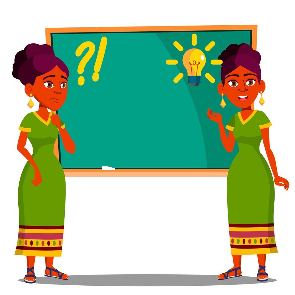 Student Standing At Blackboard With Light Bulb Over His Head, Idea Vector. Isolated Illustration vector