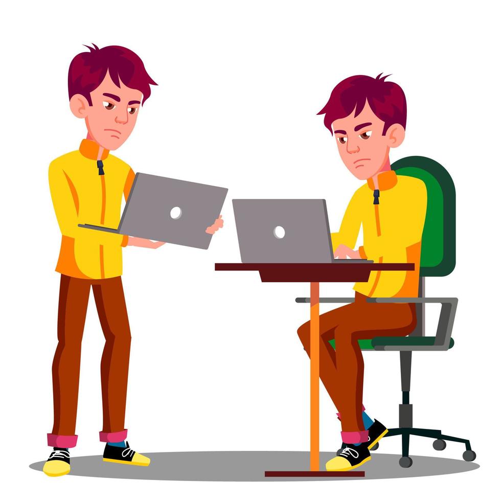 Young Male Student Sad With Laptop Problem Vector. Isolated Illustration vector