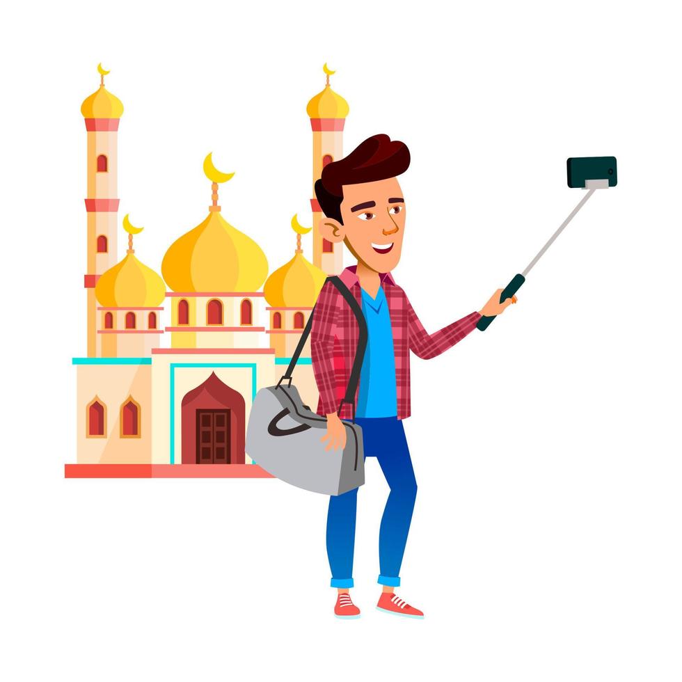 Schoolboy Make Selfie On Smartphone Camera Vector
