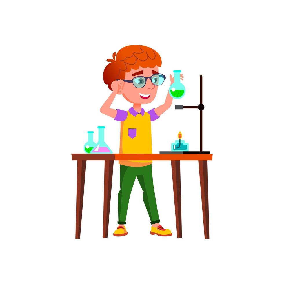 Schoolboy Scientist Making Lab Experiment Vector