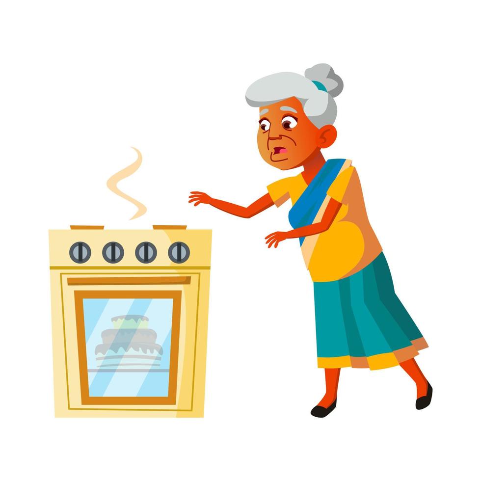 Running old woman hurry vector