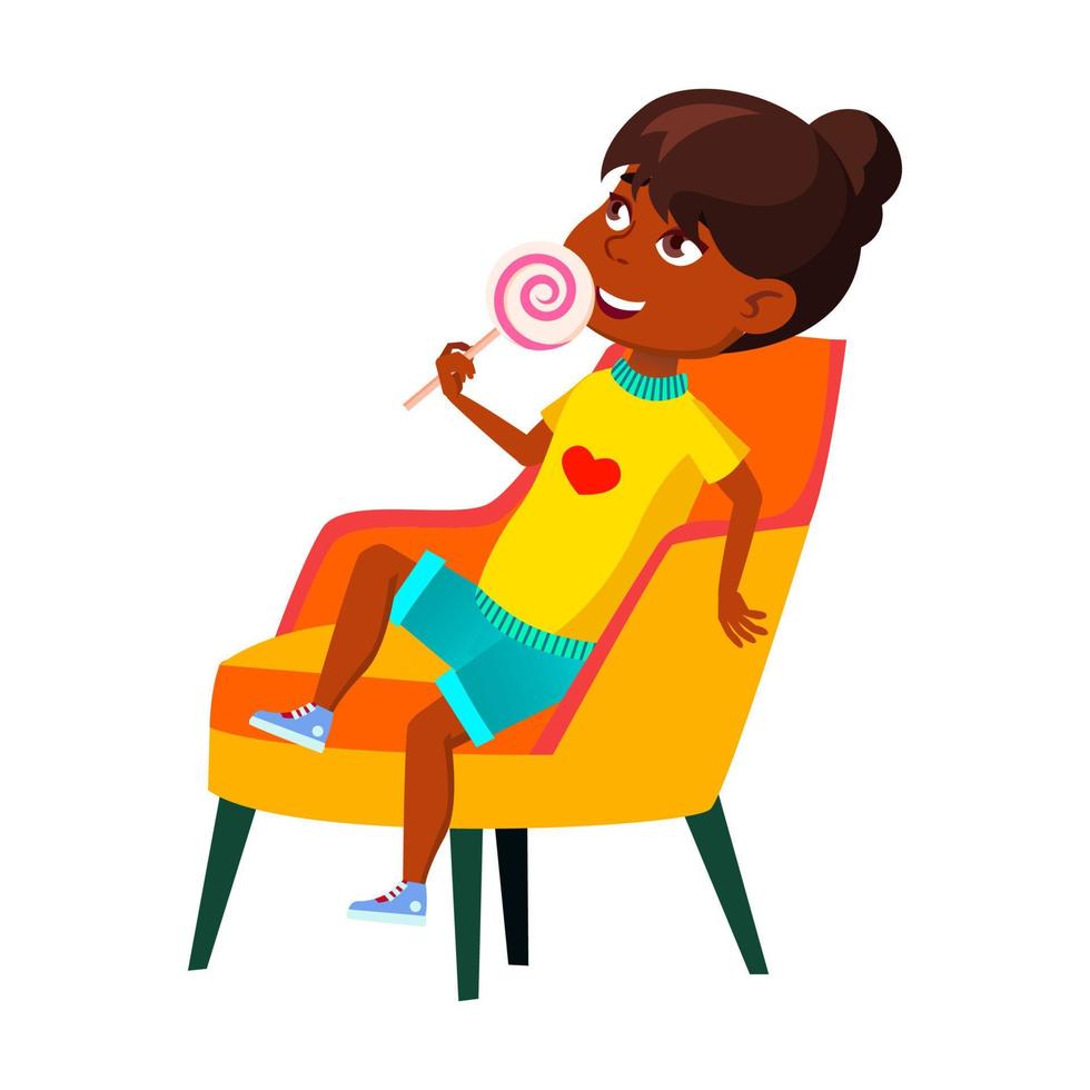 School Girl Child Eating Lollipop Candy Vector