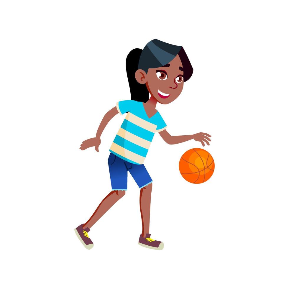 School Girl Playing Basketball Sport Game Vector