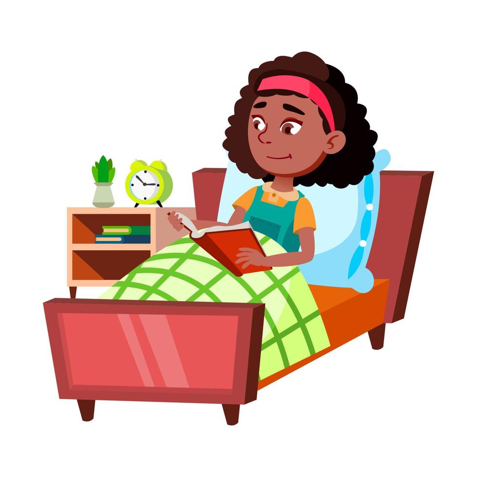 Schoolgirl Reading Book Story In Bedroom Vector