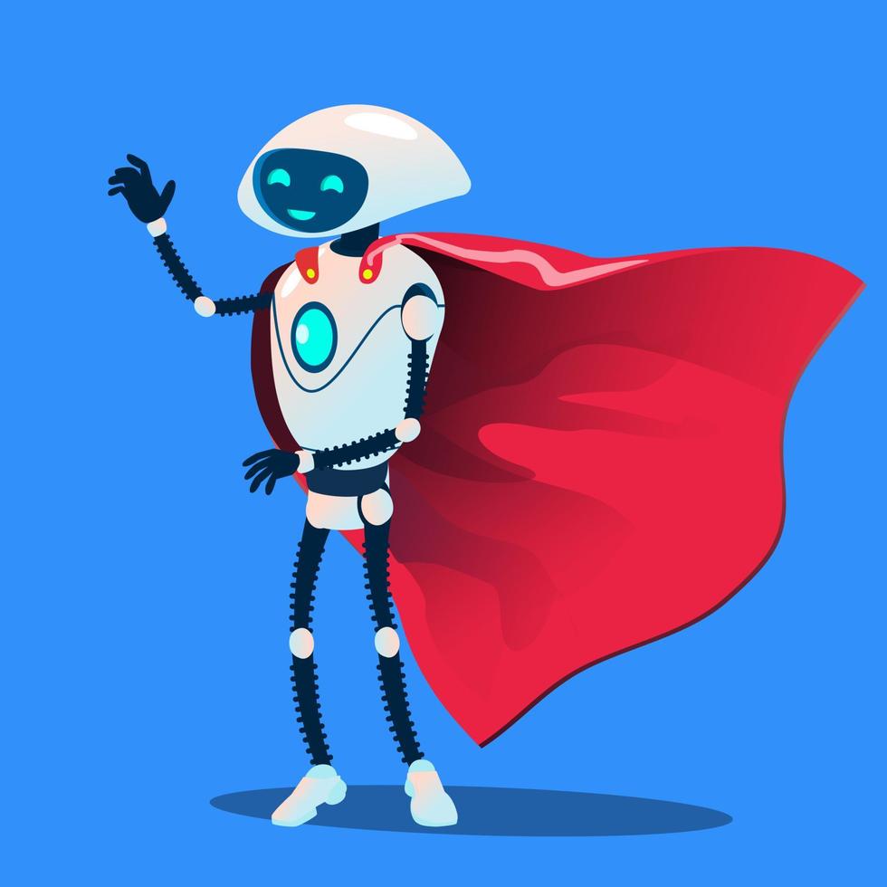 robot con vector de capa de superhéroe rojo. ilustración aislada