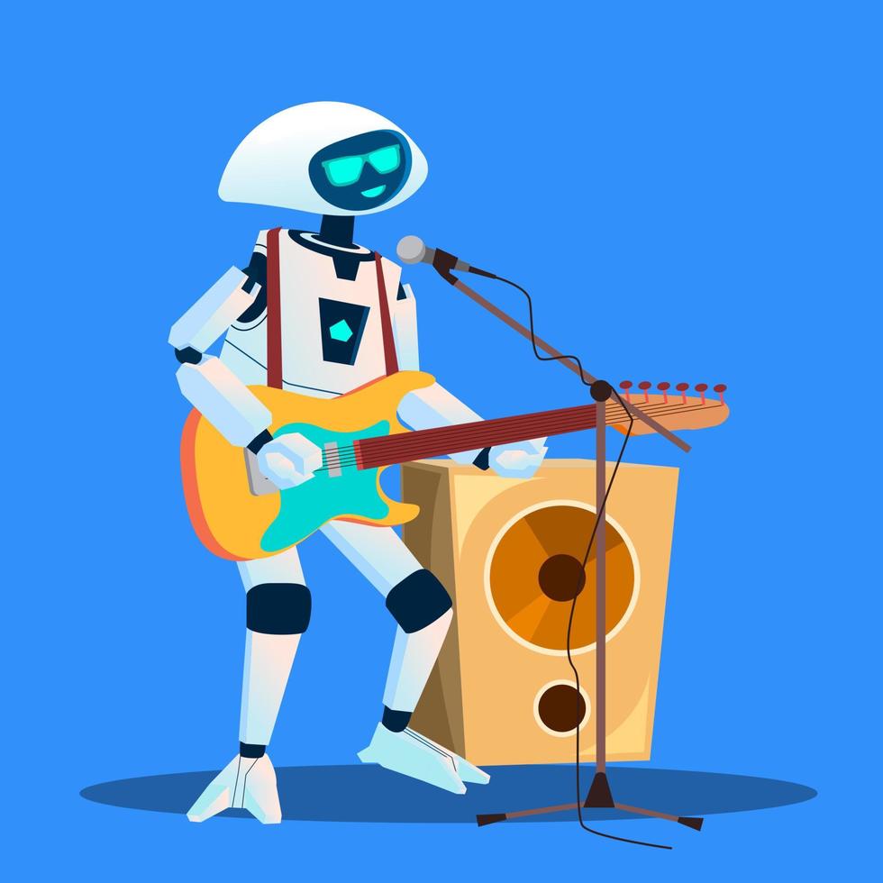 Robot Playing Guitar And Singing Vector. Isolated Illustration vector