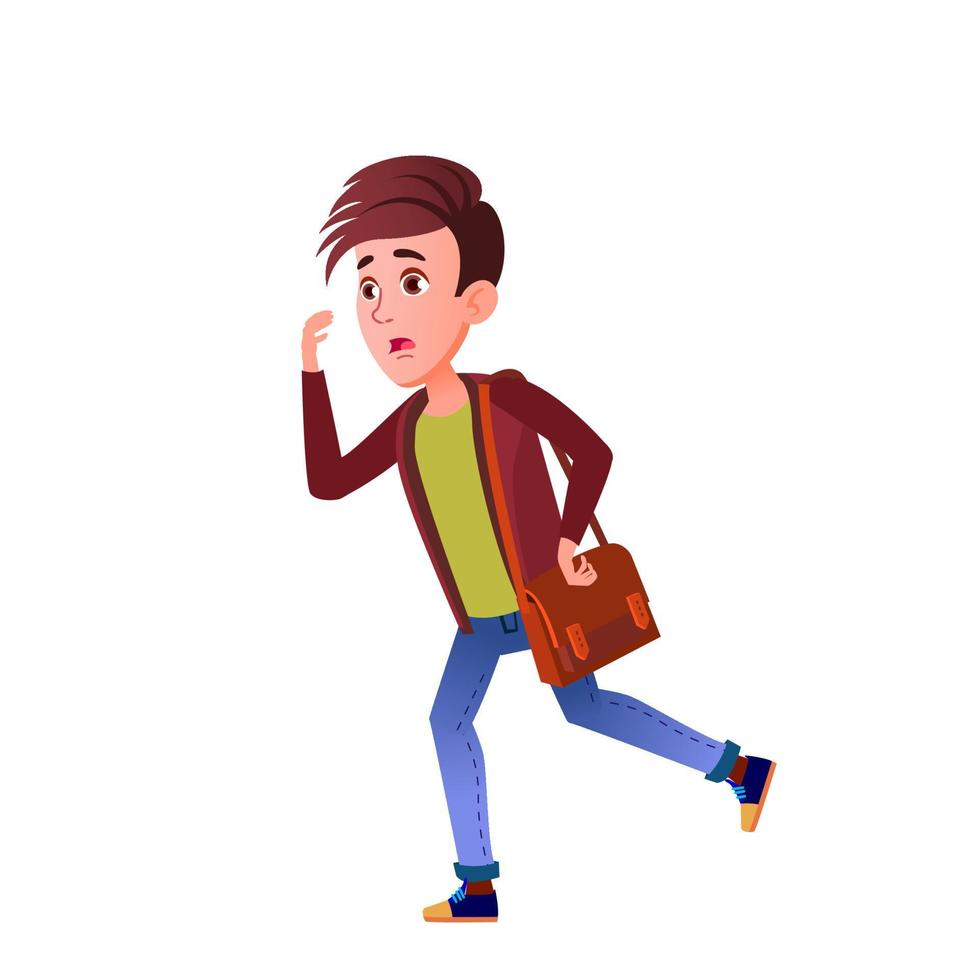 Teen Boy Late And Running At School Lesson Vector