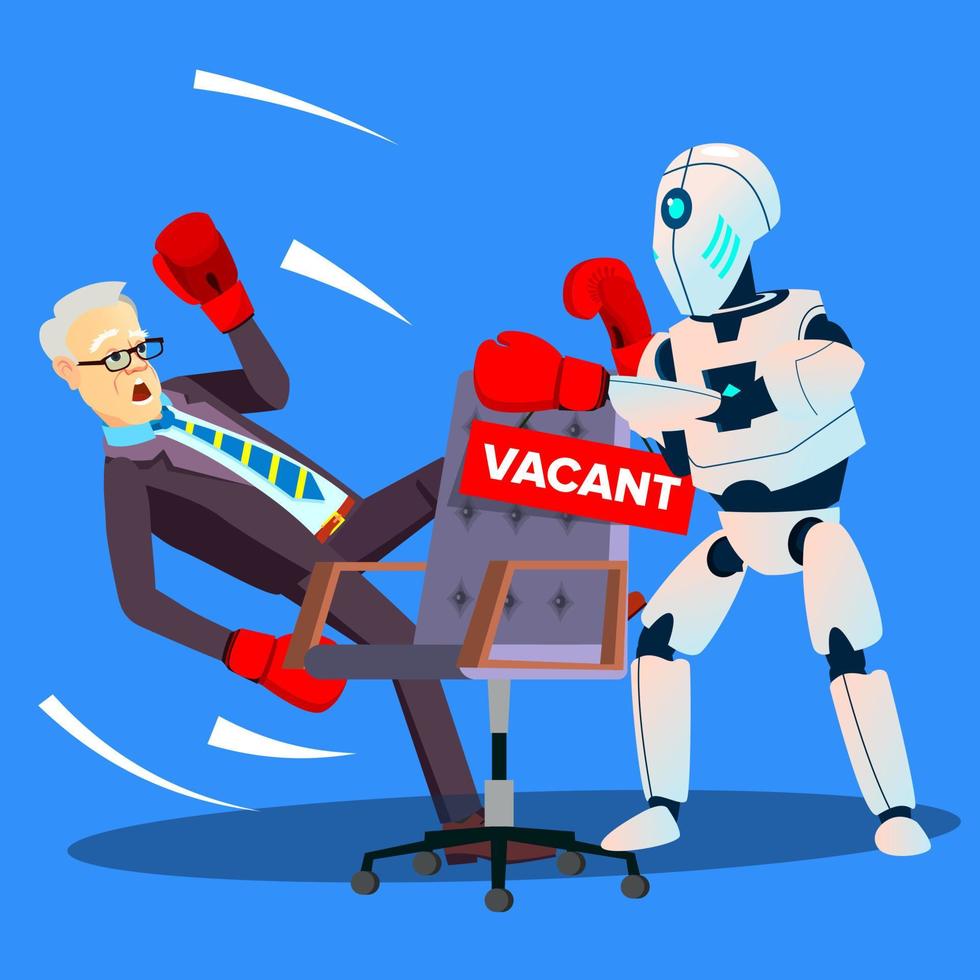 Robot Boxing With Businessman For Vacant Place At Work, HR Concept Vector. Isolated Illustration vector
