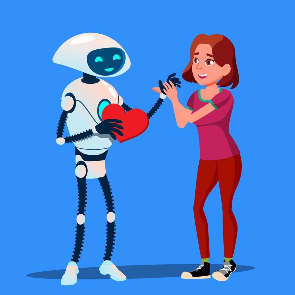 Robot In Love With Girl, Red Heart Vector. Isolated Illustration vector