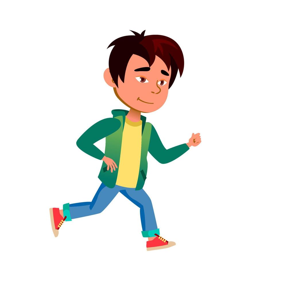 School Boy Child Running On Park Track Vector