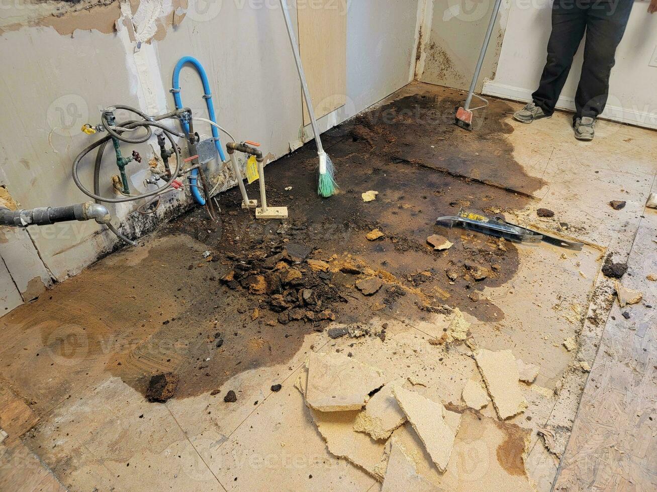 leak on kitchen floor found during construction photo