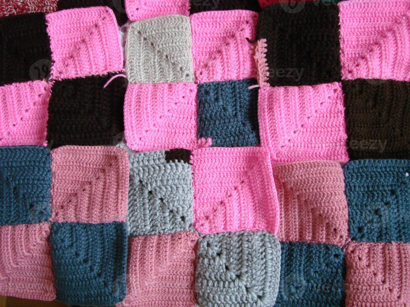 Crochet texture, colorful squares pattern. Crochet Knit Squares photo