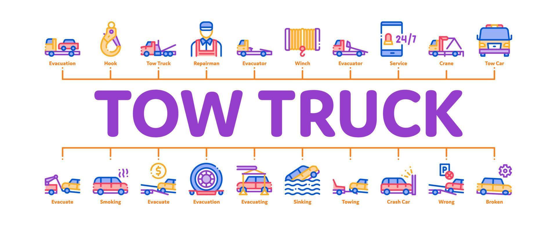 Tow Truck Transport Minimal Infographic Banner Vector