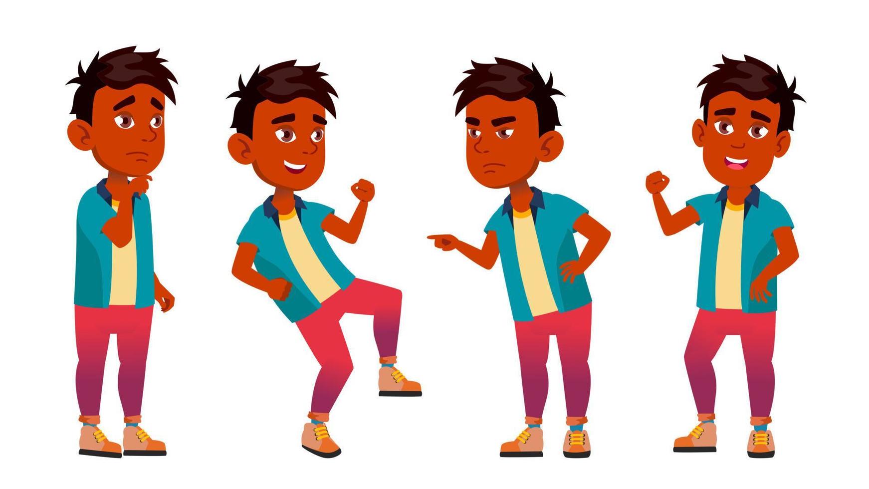 Indian Boy Vector. Primary School Child. Happy Childhood. Friend. For Web, Poster, Booklet Design. Isolated Cartoon Illustration vector