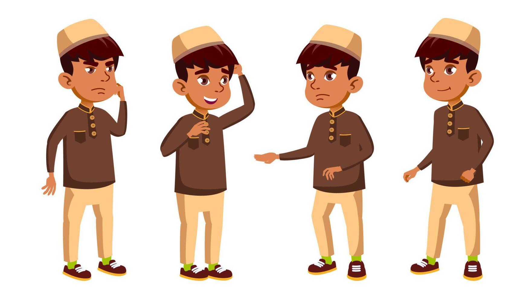 Arab, Muslim Boy Vector. Primary School Child. Education. Subject. Teen. For Presentation, Print, Invitation Design. Isolated Cartoon Illustration vector