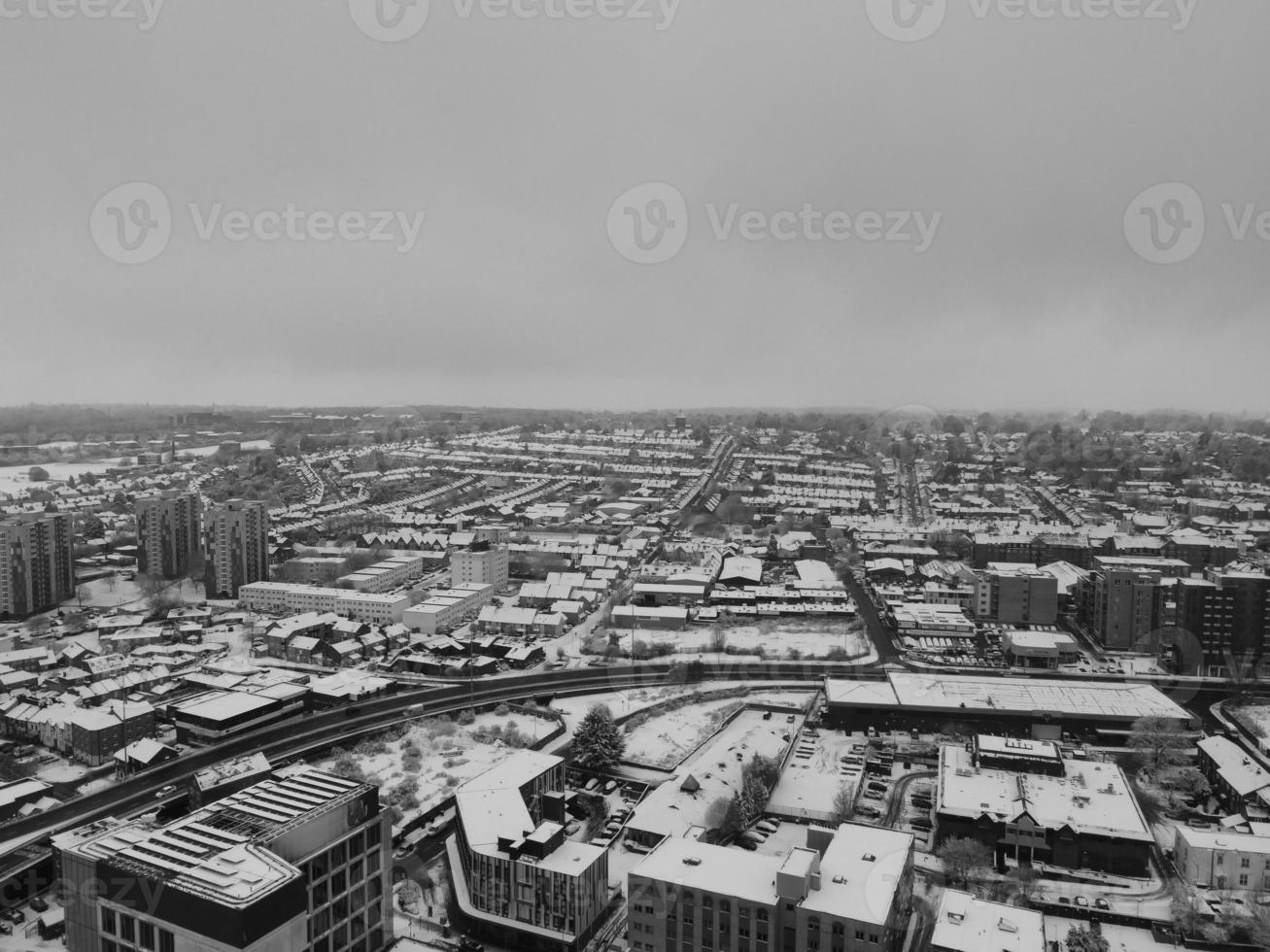 High Angle View of City in Classic Black and White after Snow Fall photo