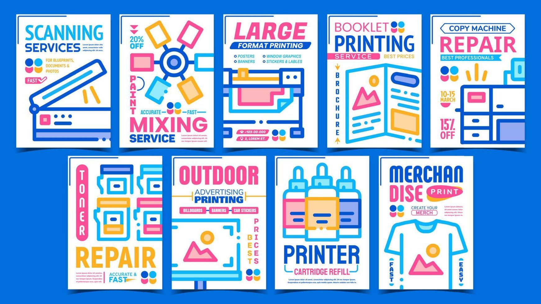 Polygraphy Service Advertising Posters Set Vector