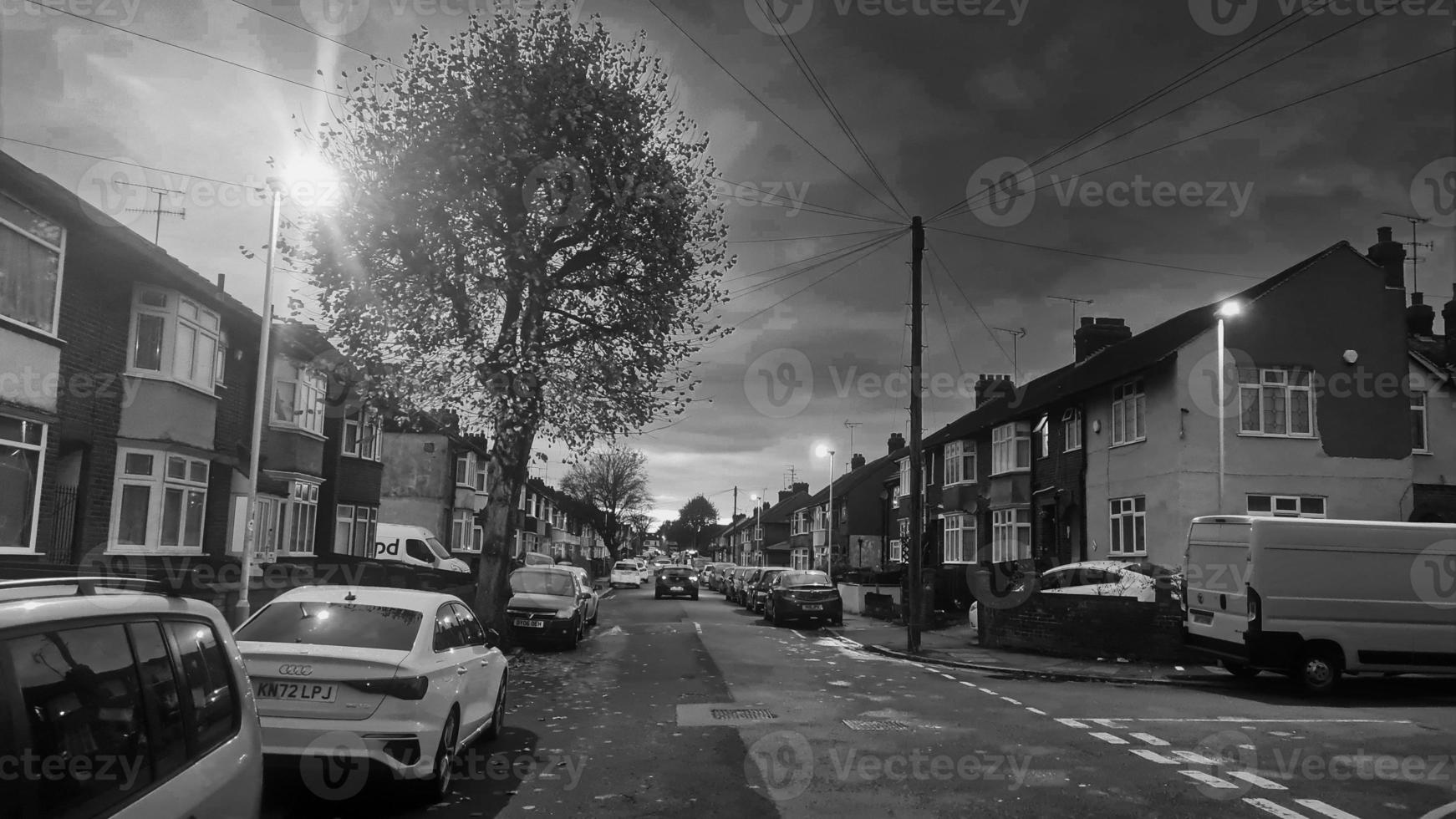 High Angle View of British Landscape of England in Classic Black and White photo