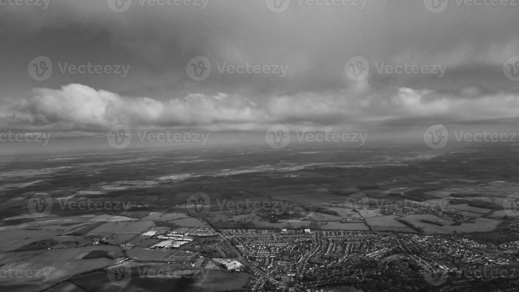 High Angle View of British Landscape in Classic Black and White Style photo