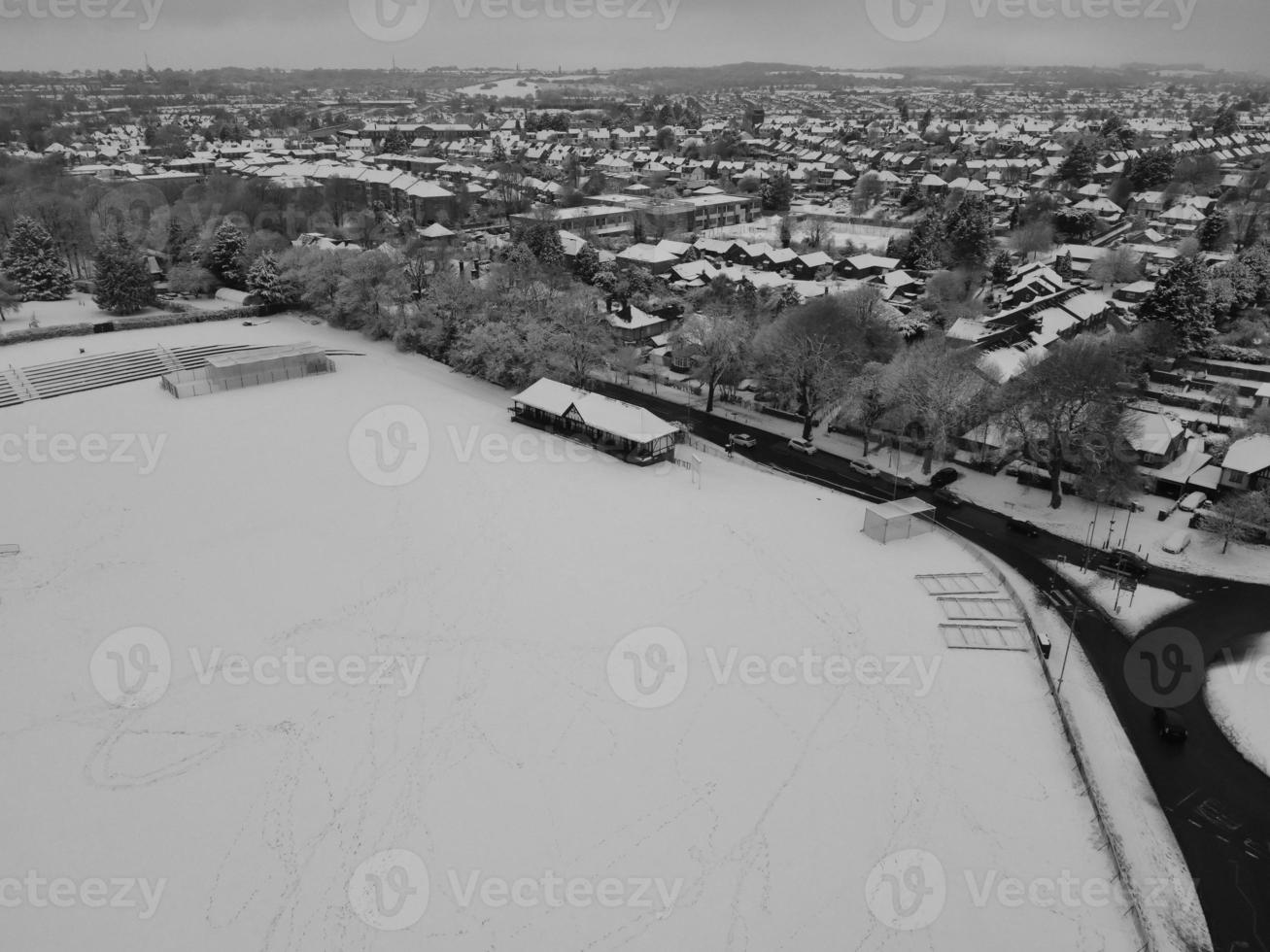 High Angle View of City in Classic Black and White after Snow Fall photo