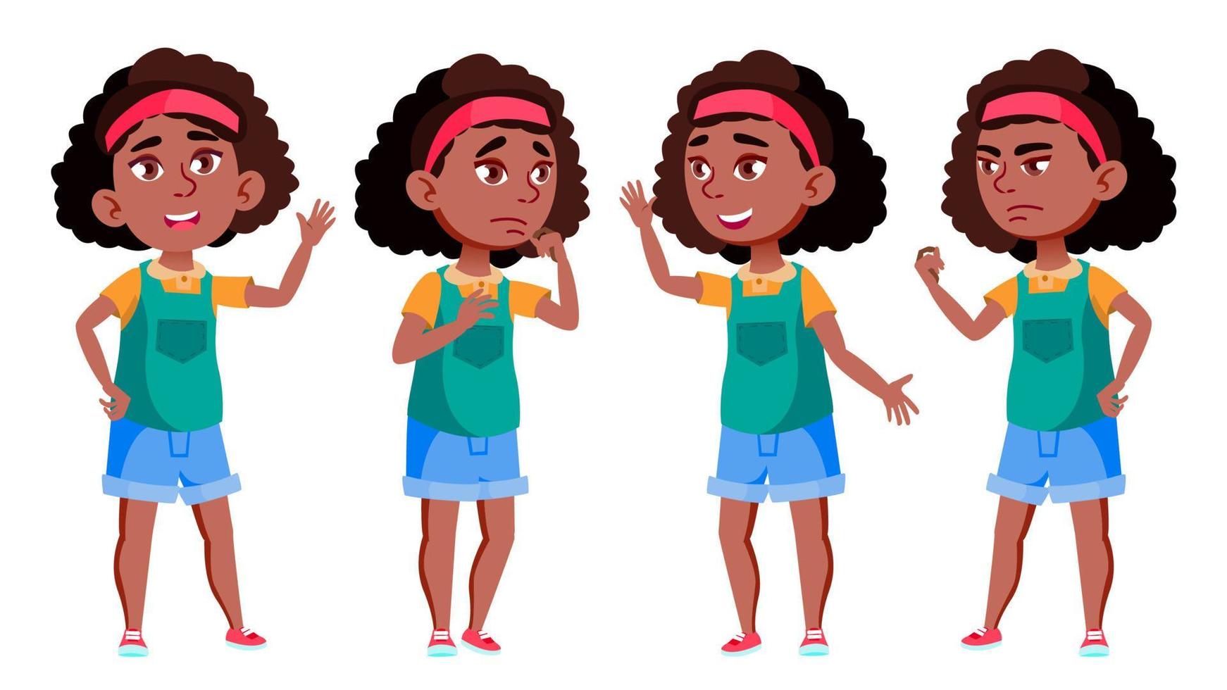 Afro American Girl Vector. Black. School Student. Cheer, Pretty, Youth. For Presentation, Print, Invitation Design. Isolated Cartoon Illustration vector