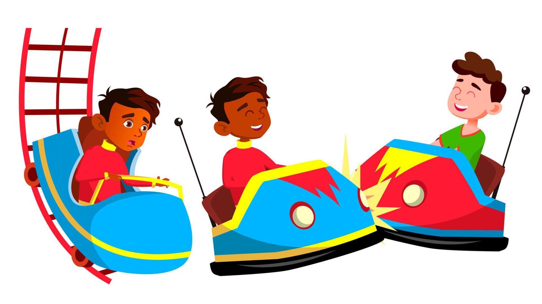 Indian Boy Set Vector. Amusement Park. Primary School Child. Drive, Speed. Positive Person. Casual Clothes. For Banner, Flyer, Brochure Design. Isolated Cartoon Illustration vector