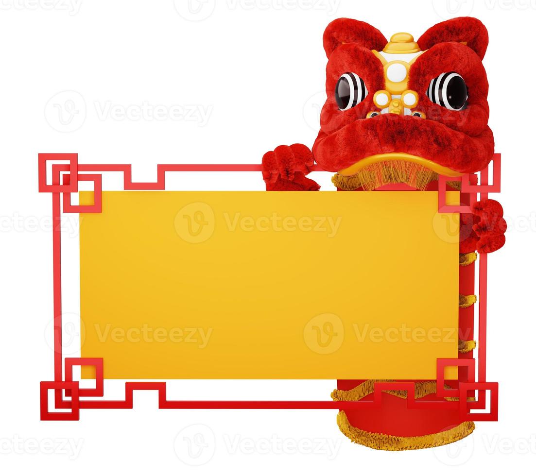 Chinese new year, lion dance with frame, 3d rendering photo