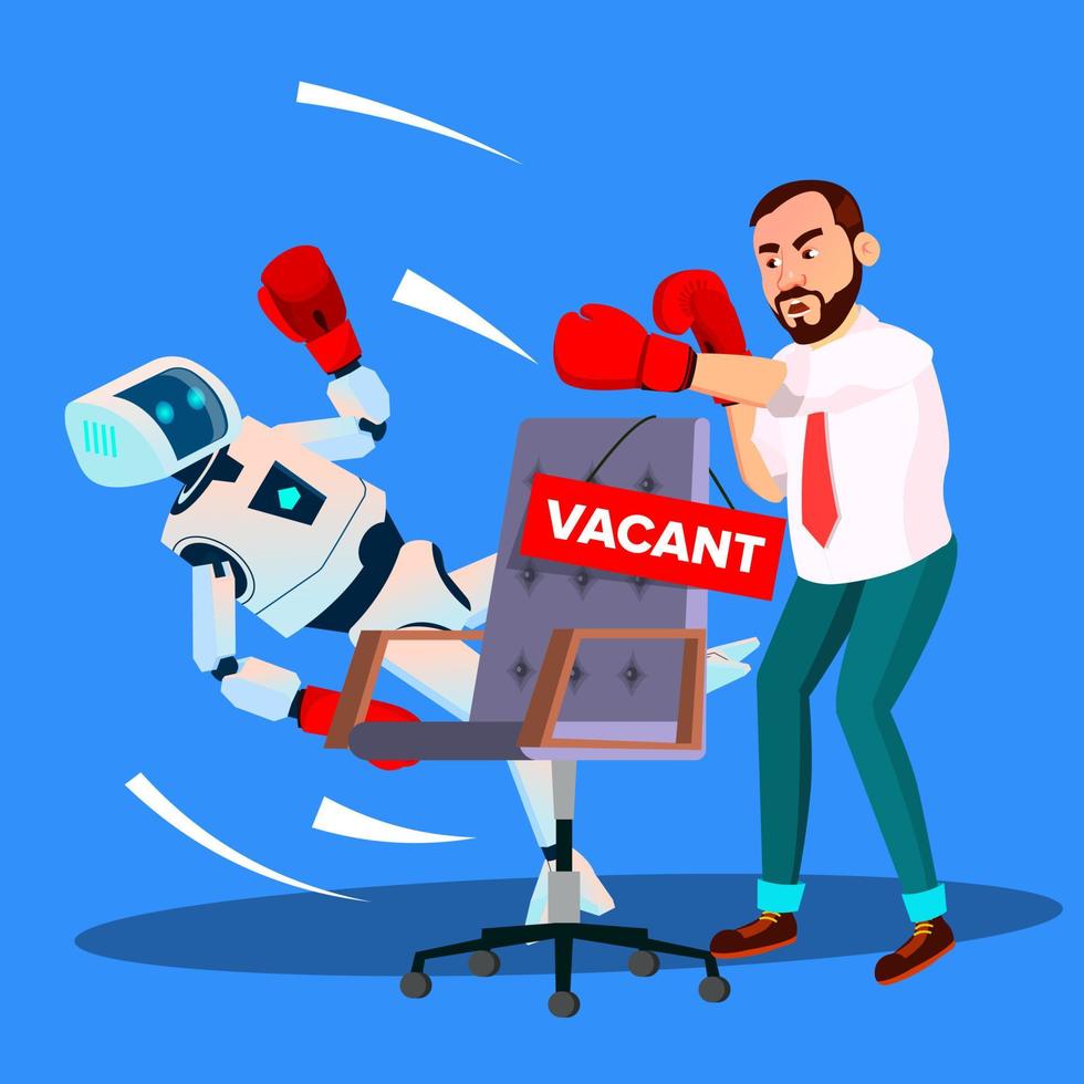 Robot Boxing With Businessman For Vacant Place At Work, HR Concept Vector. Isolated Illustration vector