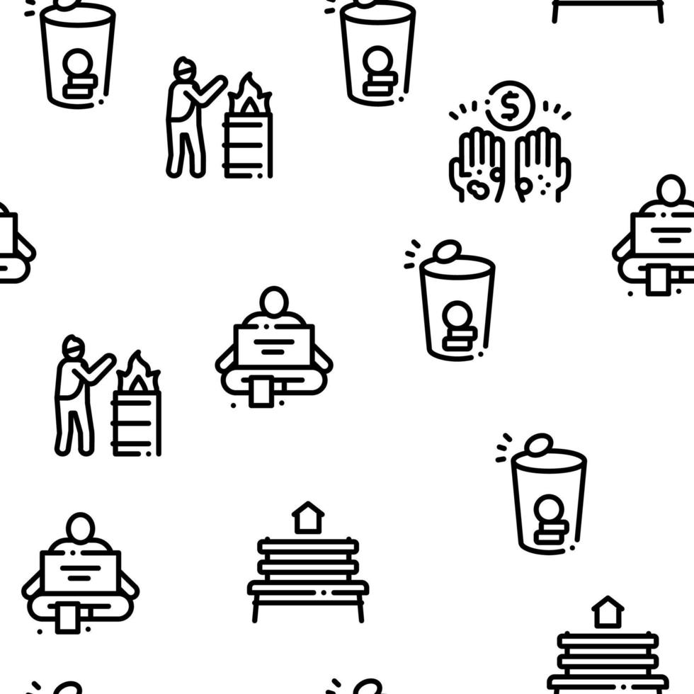 Homeless Beggar People Seamless Pattern Vector