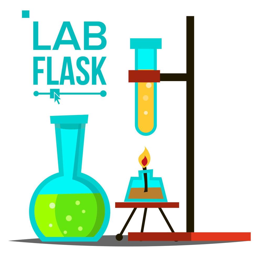 Laboratory Flask Vector. Chemical Laboratory Equipment. Glass Flask With Spirit Lamp. Science Symbol. Glassware. Research Lab Icons. Isolated Illustration vector