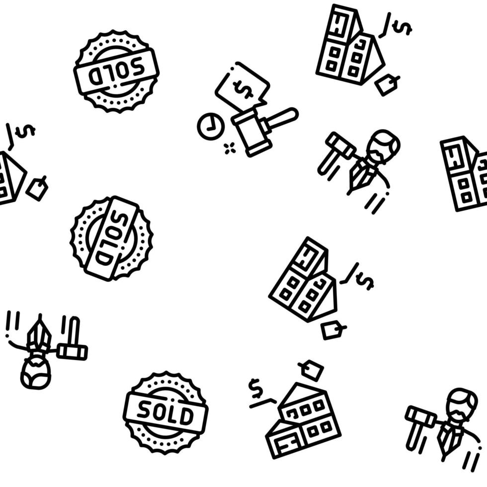 Auction Buying And Selling Goods Icons Set Vector