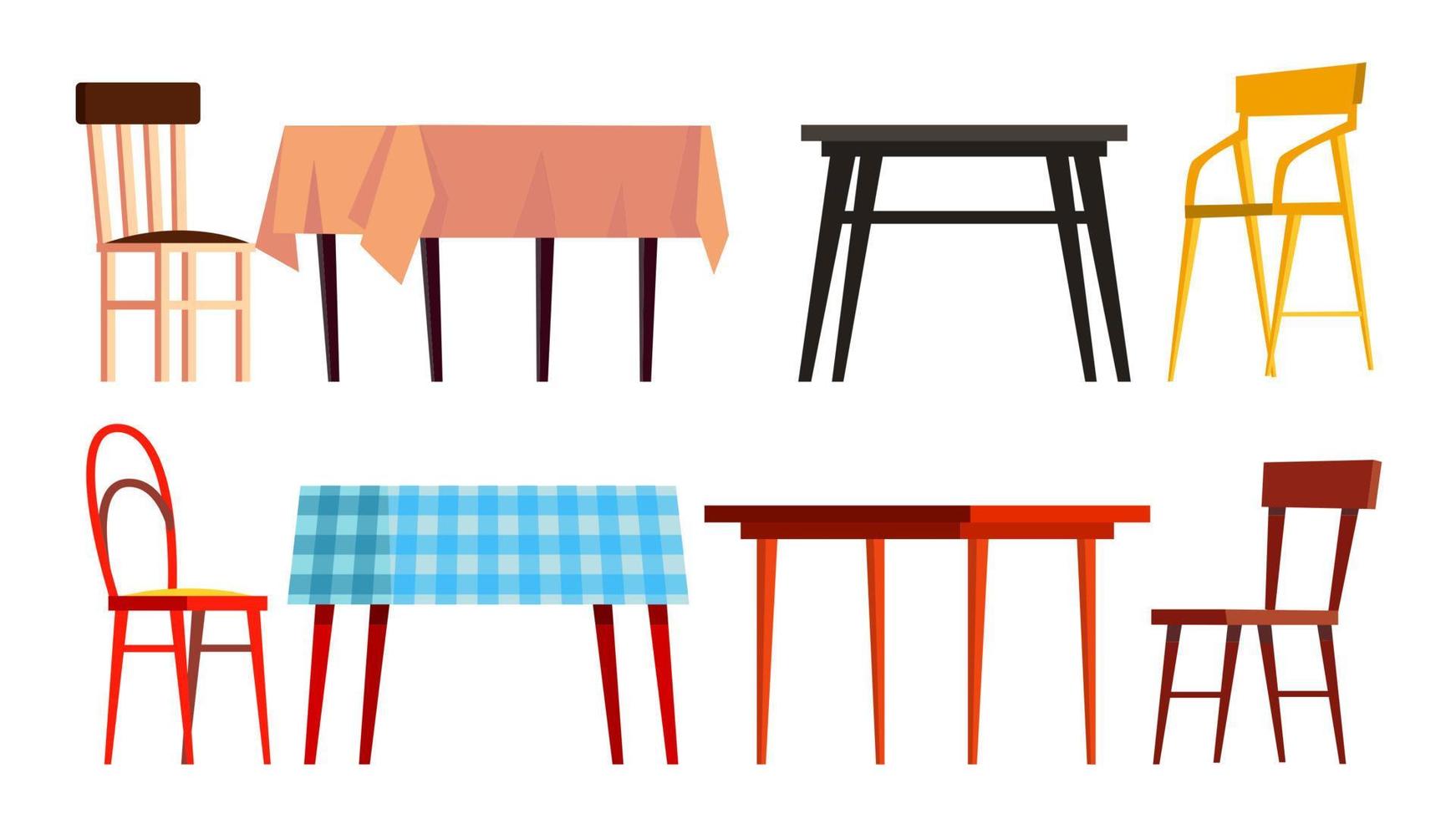 Home Table Chair Icon Set Vector. Wooden Dinner Furniture. Isolated Flat Cartoon Illustration vector