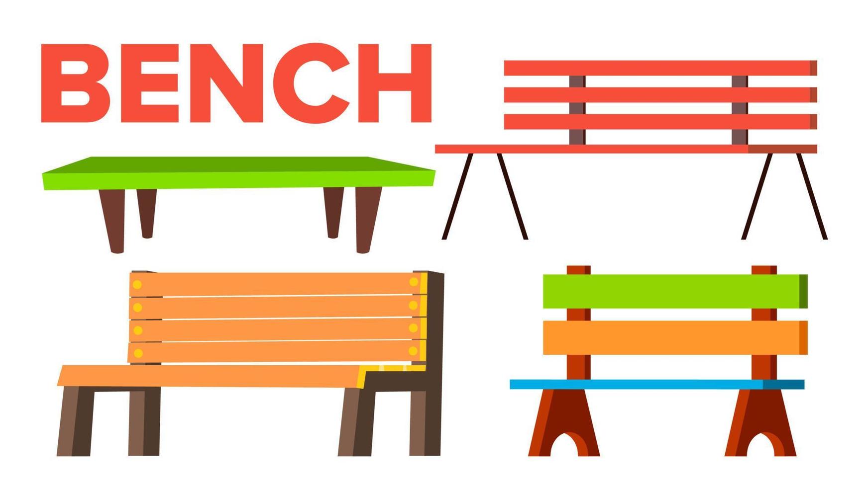 Bench Set Vector. Classic Wooden Park Bench For Adult And Children. Types. Outdoor Urban Park Comfortable Object. Isolated Cartoon Illustration vector