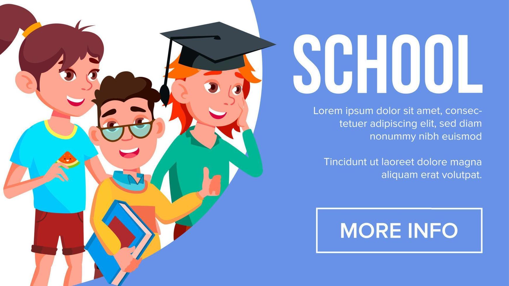 School Eduacation Banner Vector. Pupils. Joyfull Children. Poster, Website, Invitation. Illustration vector