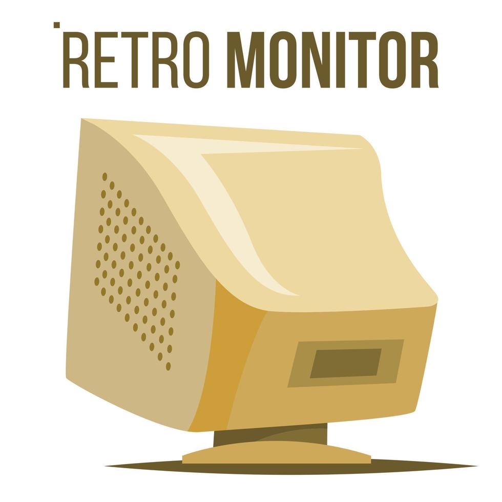 Retro Computer Monitor Vector. Old Classic Desktop Personal Computer Screen. Office, Gaming. Isolated Cartoon Illustration vector