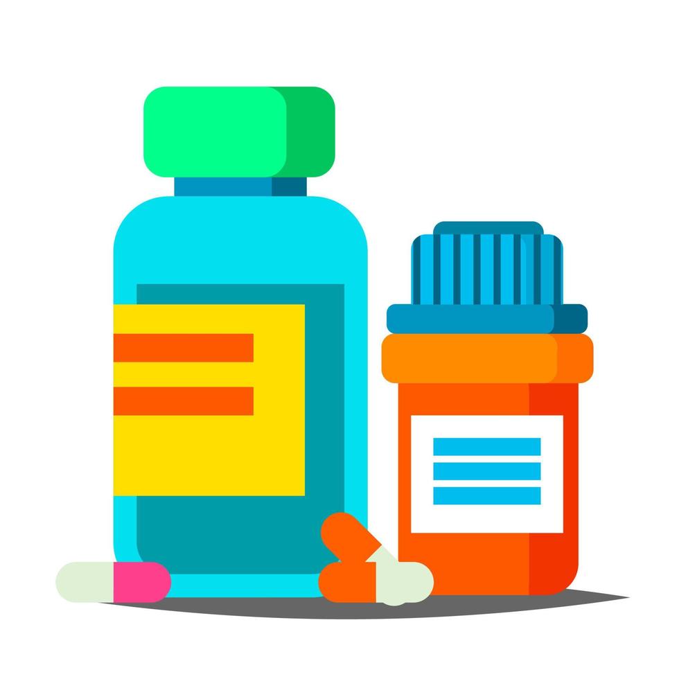 Pills Bottle Vector. Medical Capsules Container. Pharmacy, Drug. Isolated Cartoon Illustration vector