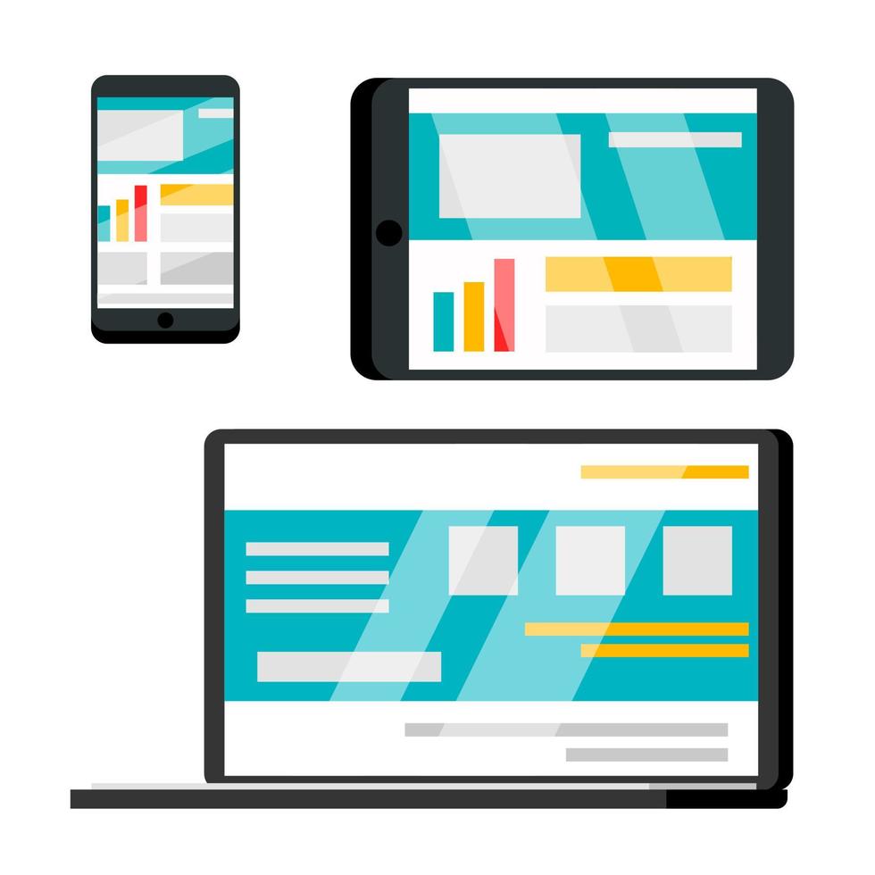 Phone, Laptop, Tablet Web Site Vector. Flat Cartoon Illustration vector