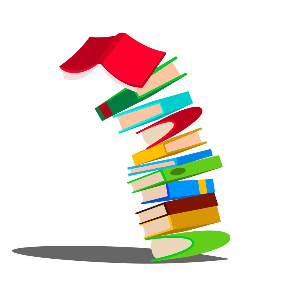 Falling Down Stack Of Book Vector. Huge Pile Of Books. Education Design. Isolated Cartoon Illustration vector